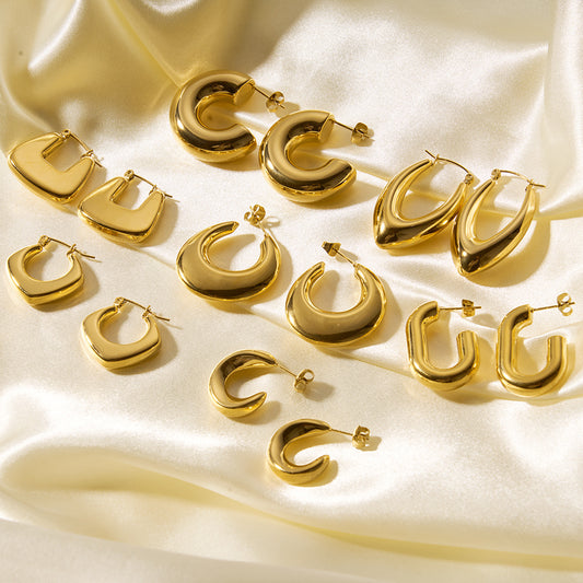 Aretes minimalistas geométricos huecos de acero inoxidable para mujer con acabado chapado