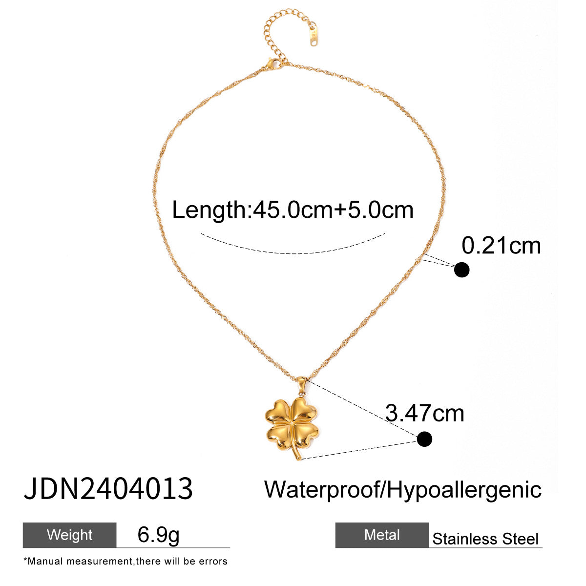 Collana a catena con ciondolo in acciaio inossidabile placcato oro 18 carati a forma di pianta, stile minimalista