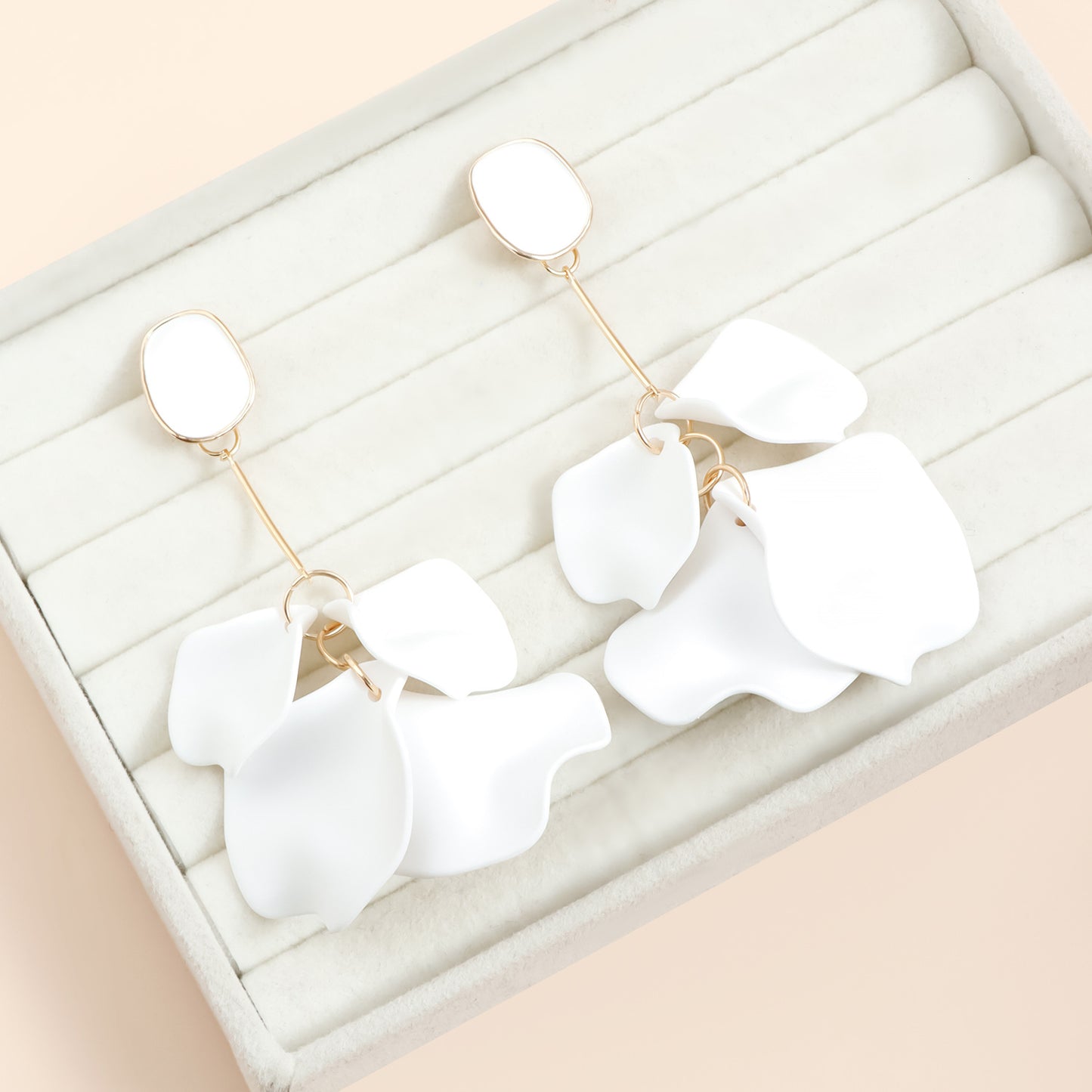 Vintage Floral Resin Stud Earrings for Women with Geometric Petal Shape and Plated Finish