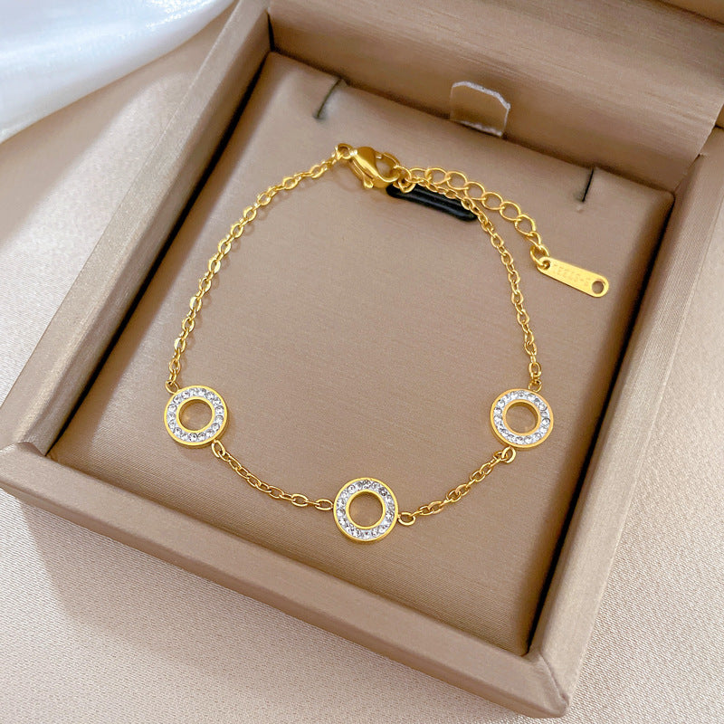 Zodiac Luxury Titanium Steel Gold Plated Bracelet with Cubic Zirconia for Unisex