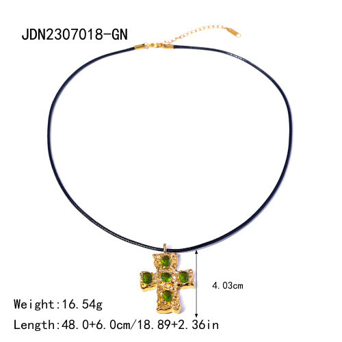 Elegant Cross Geometric Stainless Steel Necklace with Cubic Zirconia and Titanium Steel Pendant for Women
