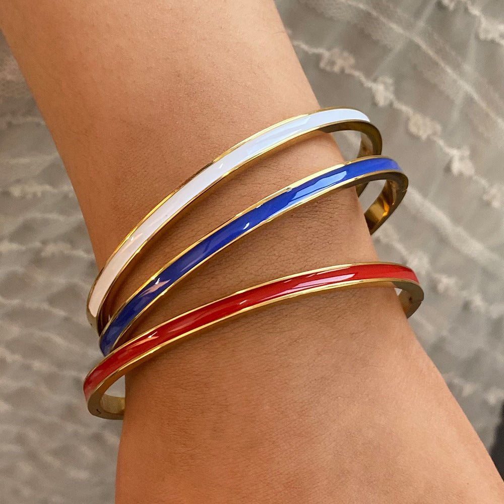 Bracciale a Polsino Minimalista Geometrico in Acciaio Inossidabile Smaltato per Donna e Uomo