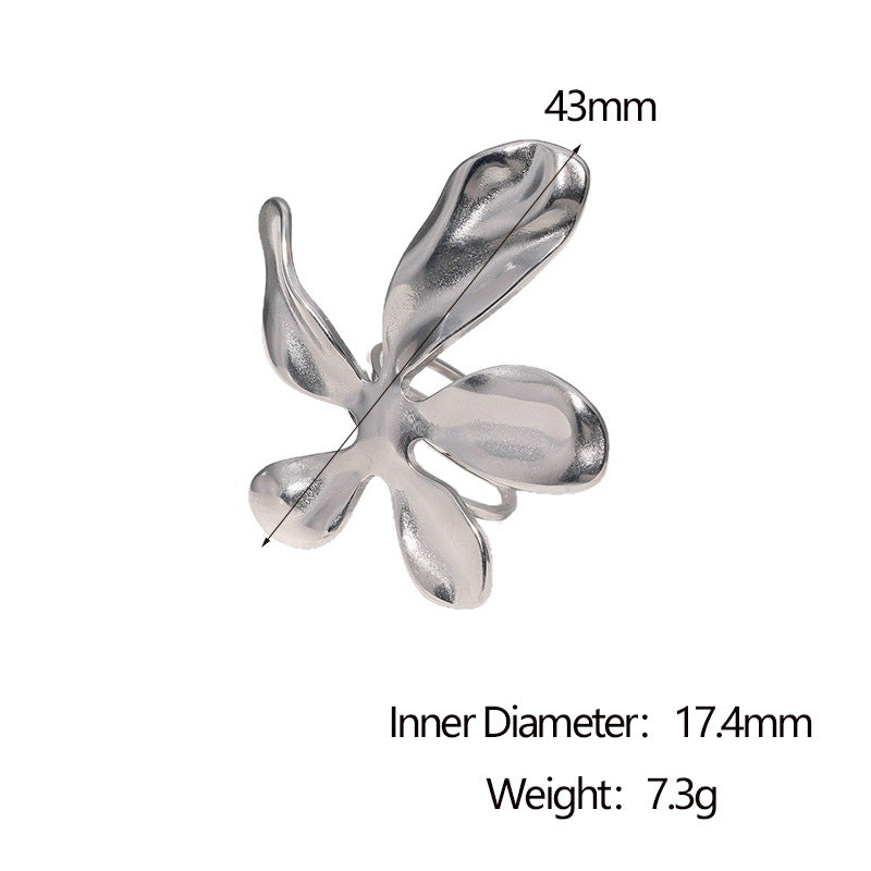 Minimalist 18K Gold Plated Stainless Steel Flower Petal Open Ring for Women