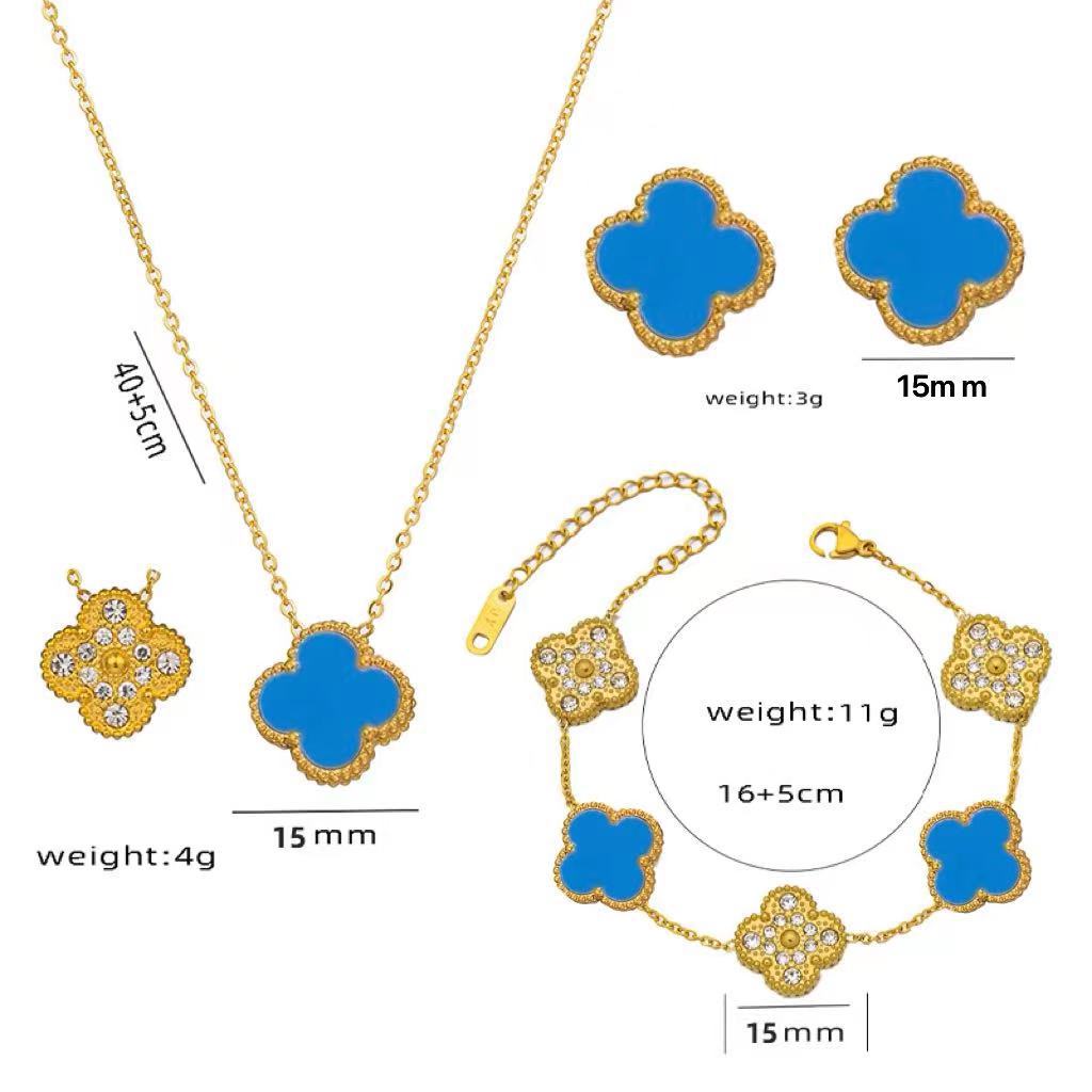 Elegant Four-Leaf Clover Bracelet in Titanium Steel with Rhinestone Inlay, Dual-Wear Design for Women and Men, Electroplated for Hypoallergenic Wear