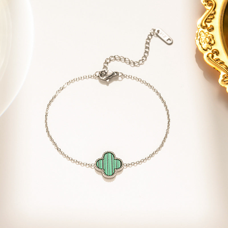 Minimalist Four-Leaf Clover Bracelet in Titanium Steel with Electroplated Finish for Women and Unisex Wear