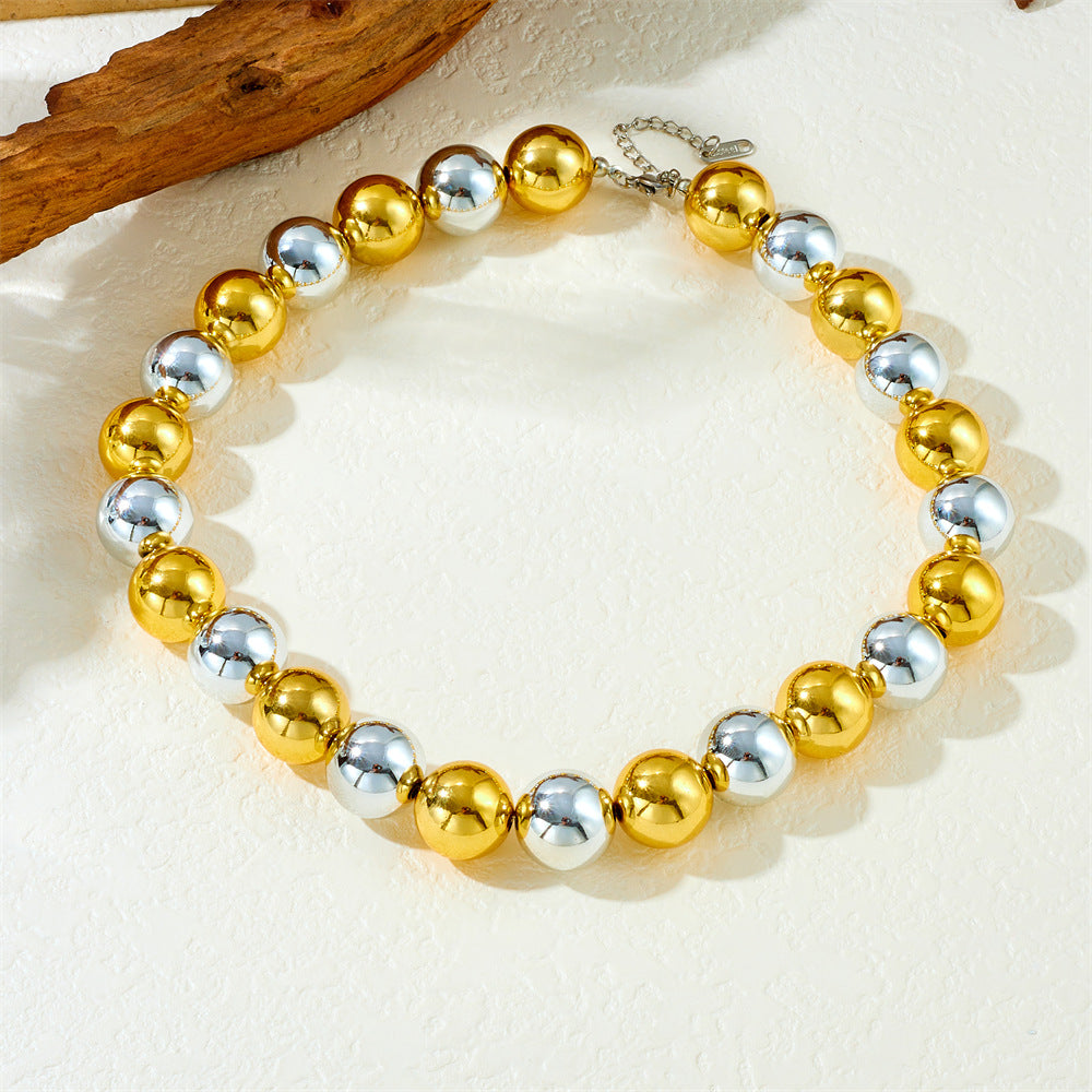 Punk Gold Plated Acrylic and Stainless Steel Round Bead Ball Chain Necklace Set