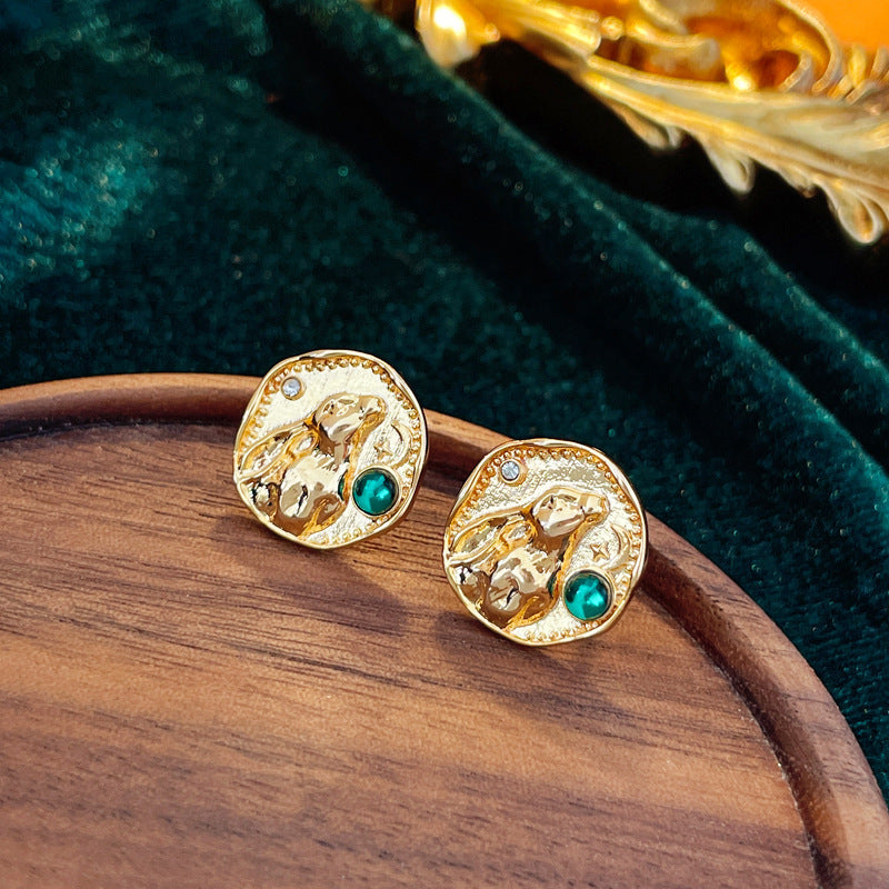 Vintage Geometric Earrings in Copper with Rhodium Plating for Women, Minimalist Retro Ear Studs with 925 Sterling Silver Posts