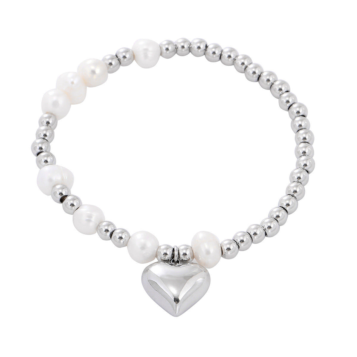 Fashionable Minimalist Pearl Heart Titanium Steel Bracelet for Women with Plated Finish and Beaded Design