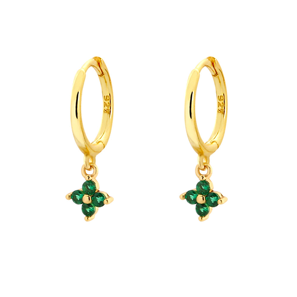 Elegantes Pendientes de Plata de Ley 925 con Forma de Trébol, Esmalte Verde Esmeralda y Detalles de Pedrería para Mujer