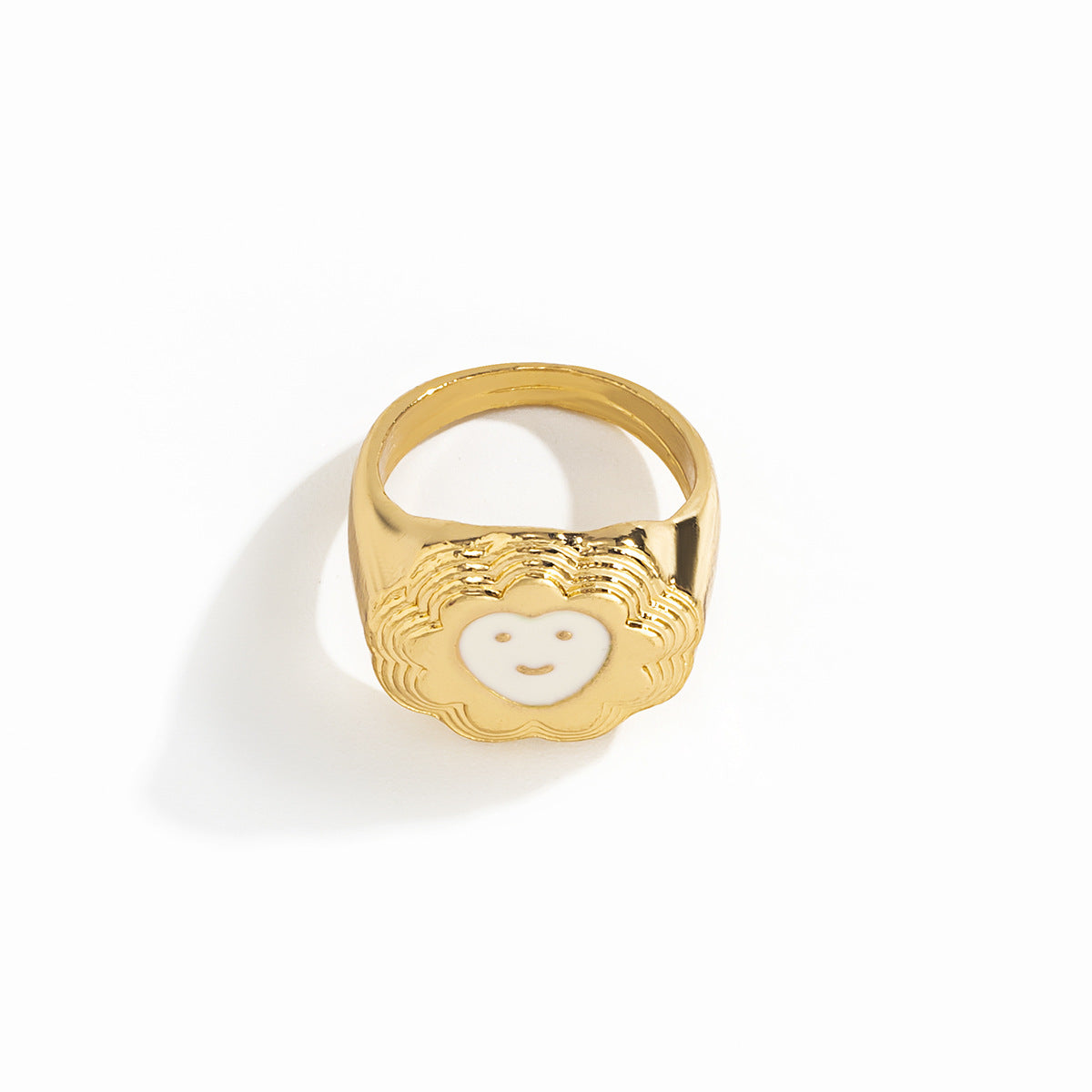 Sweet and Edgy Geometric Heart Smile Ring for Women in Plated Metal with Colorful Enamel Finish