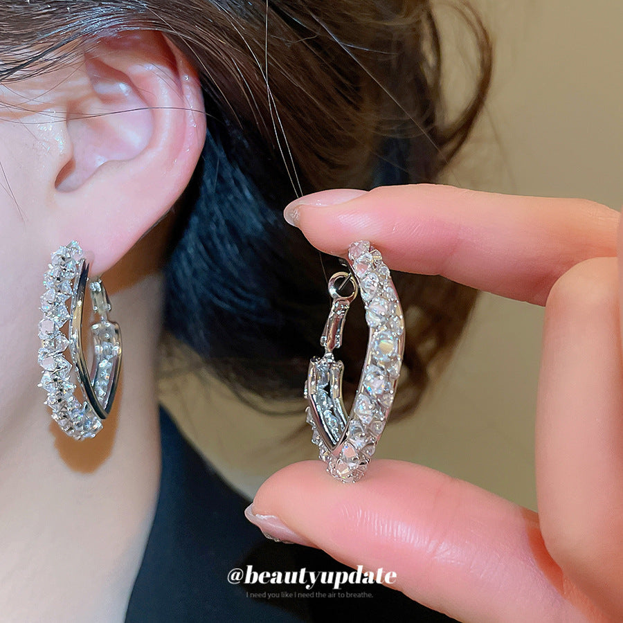 Orecchini a Perno Quadrati Geometrici Minimalisti di Lusso in Ottone con Intarsio in Zircone per Donna
