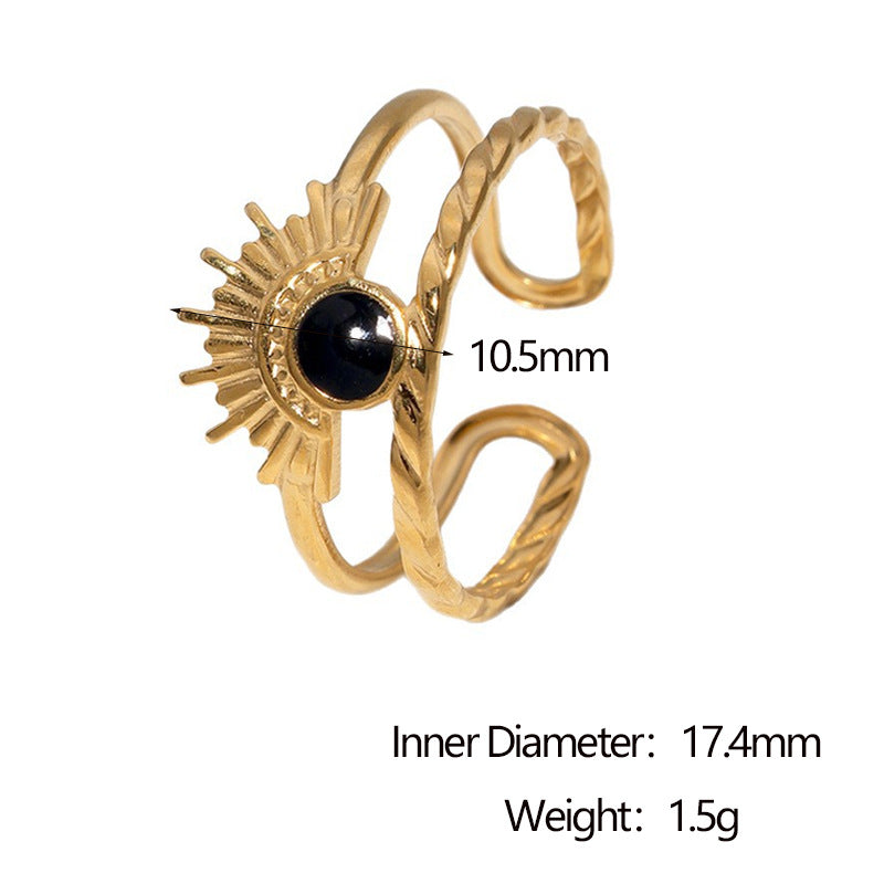 Anello geometrico a ventaglio minimalista vintage in acciaio inossidabile placcato oro 18 carati, aperto regolabile, gioielli da donna