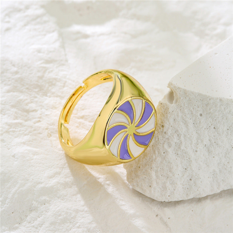 Geometric Drip Oil Gold Plated Brass Ring for Women
