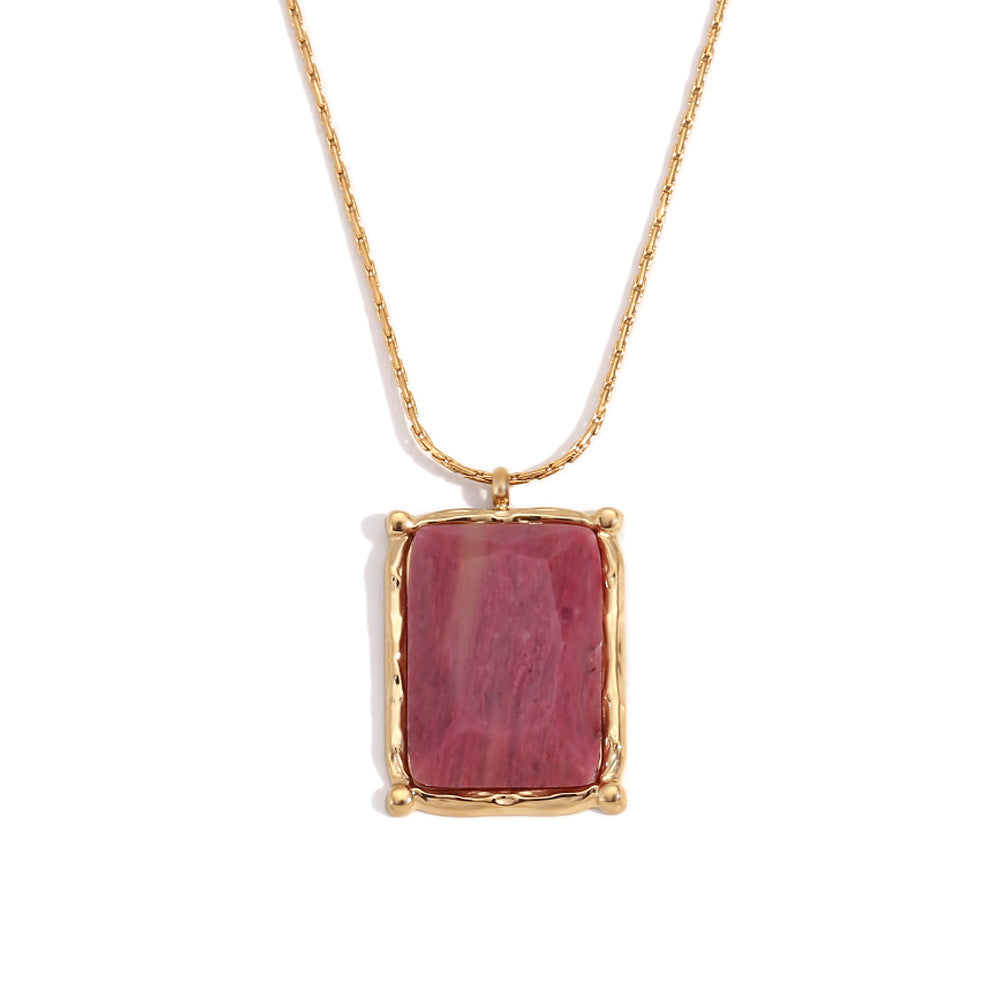 Vintage Palace Style Geometric Stainless Steel 18K Gold Plated Necklace for Women with Natural Stone and Shell Pendant