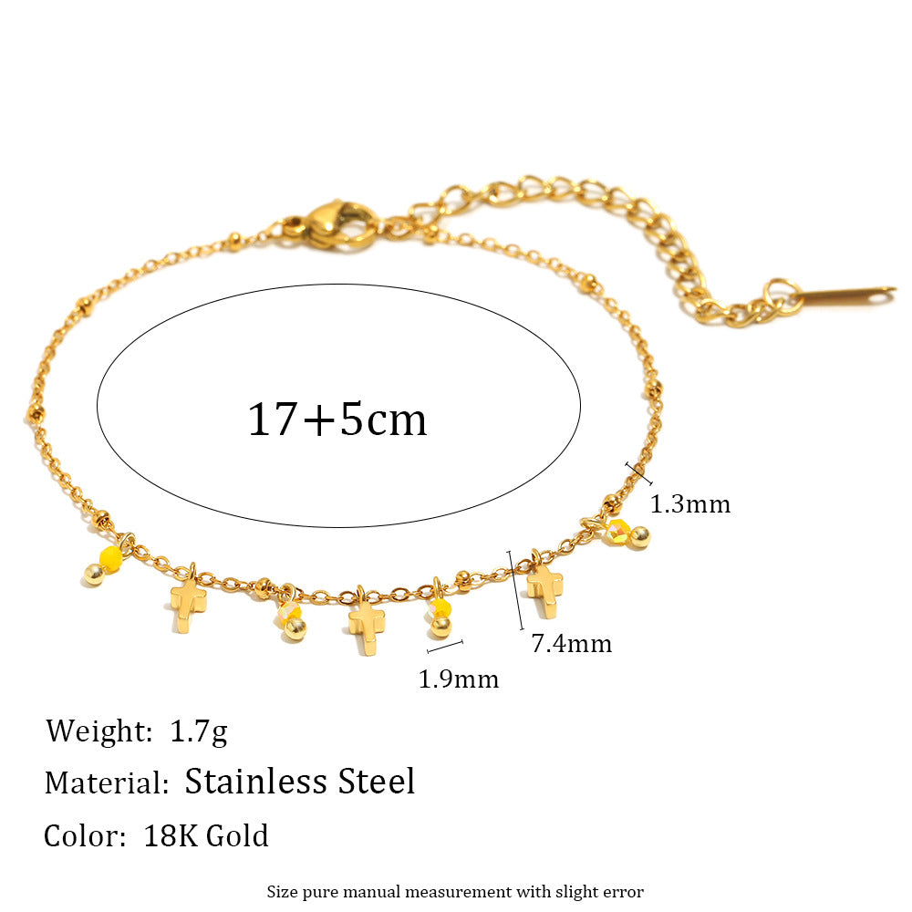 Fashionable OL Style Geometric Stainless Steel Plated 18K Gold Tassel Bracelet for Women
