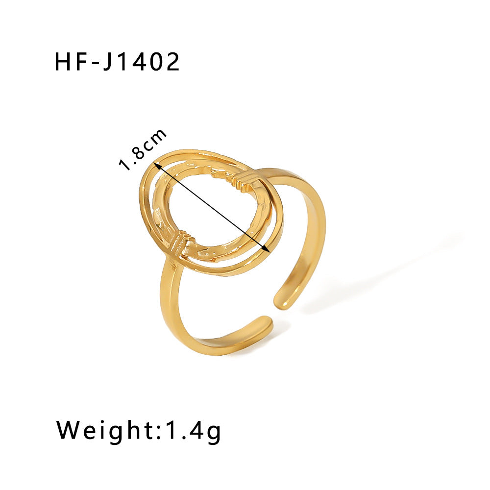 Minimalist Instagram Style Geometric Hollow Leaf and Floral Titanium Steel Ring with 18K Gold Plating for Women