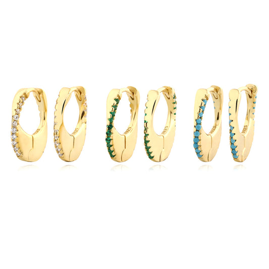 Orecchini a clip geometrici minimalisti in argento sterling S925 con intarsio di strass da donna