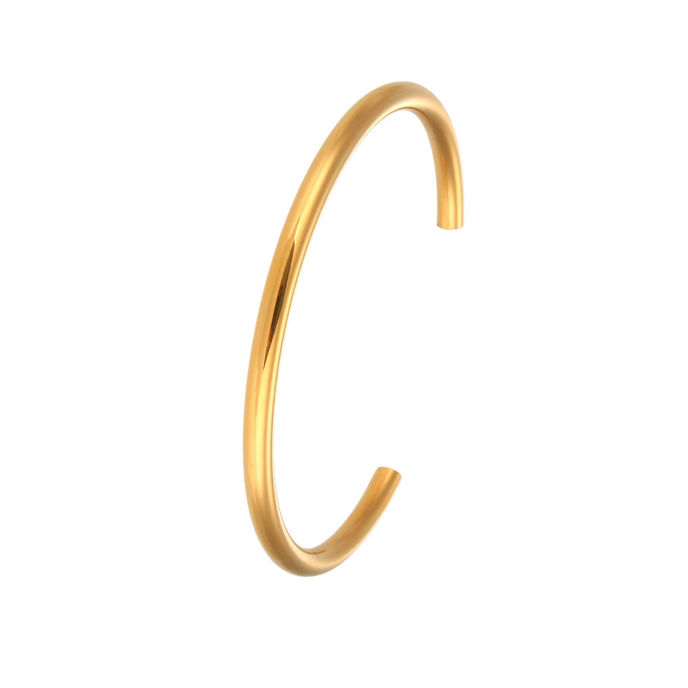 Minimalist Fashionable Oval Stainless Steel Plated 18K Gold Open Bangle Bracelet for Women