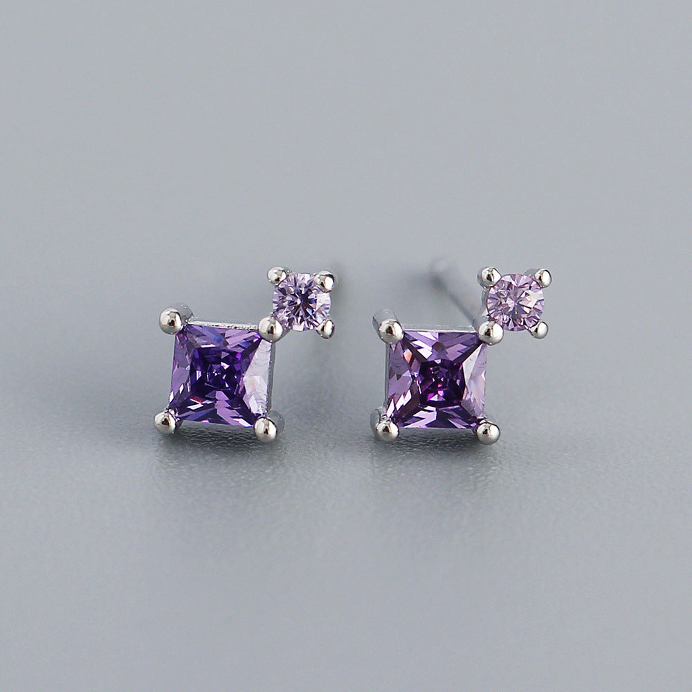 Sweet 925 Sterling Silver Square Geometric Cubic Zirconia Inlay Earrings