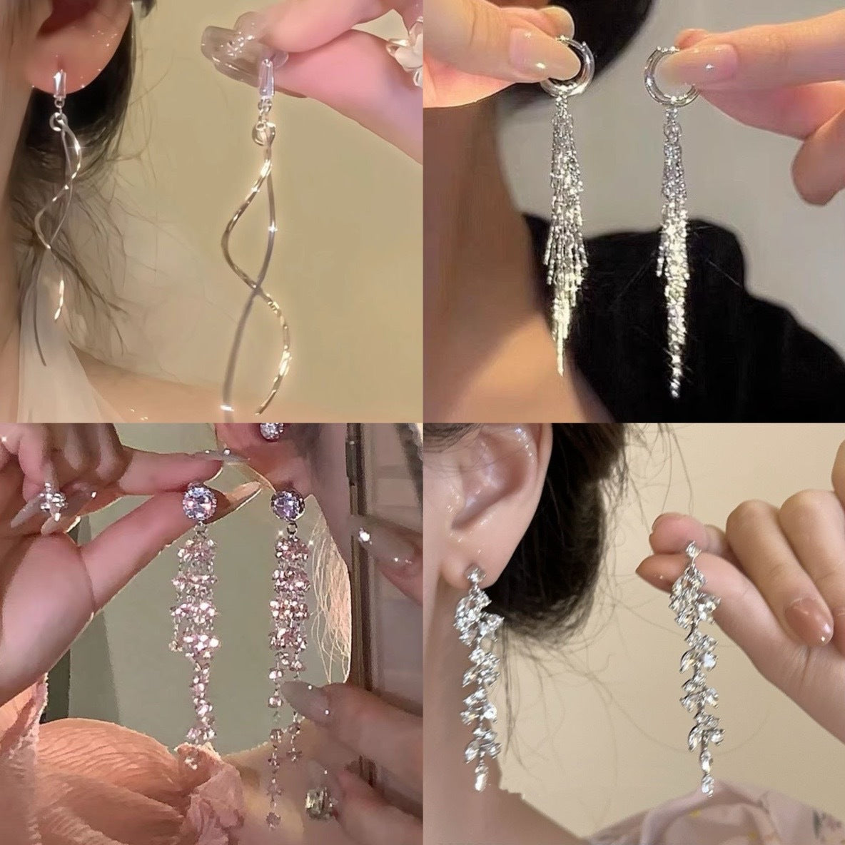Eleganti Orecchini Pendenti Floreali con Perle e Strass in Argento 925, Stile Lusso Artigianale da Donna