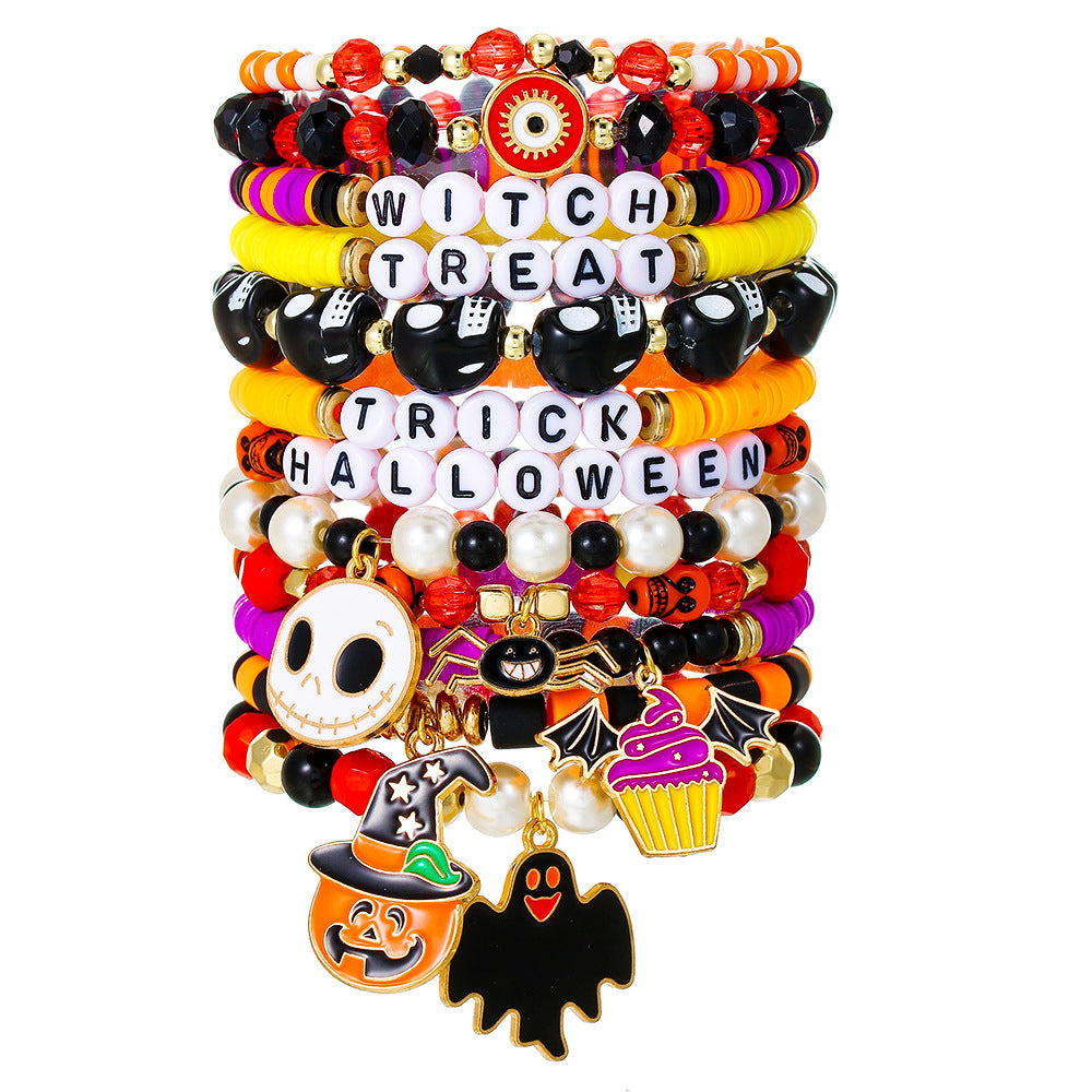 Gothic Geometric Letter Drip Oil Polymer Clay Bracelet with Brass Beads