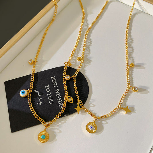 Streetwear Gold Plated Titanium Steel Evil Eye Necklace Unisex