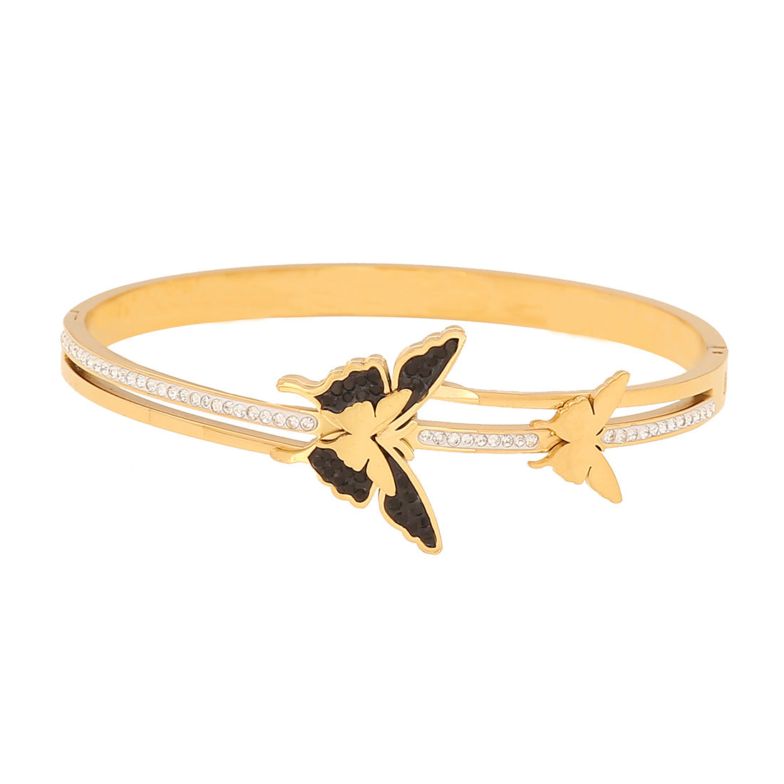 Bracciale in Acciaio Inossidabile a Farfalla di Tendenza con Accento a Cuore Blu e Finitura Placcata