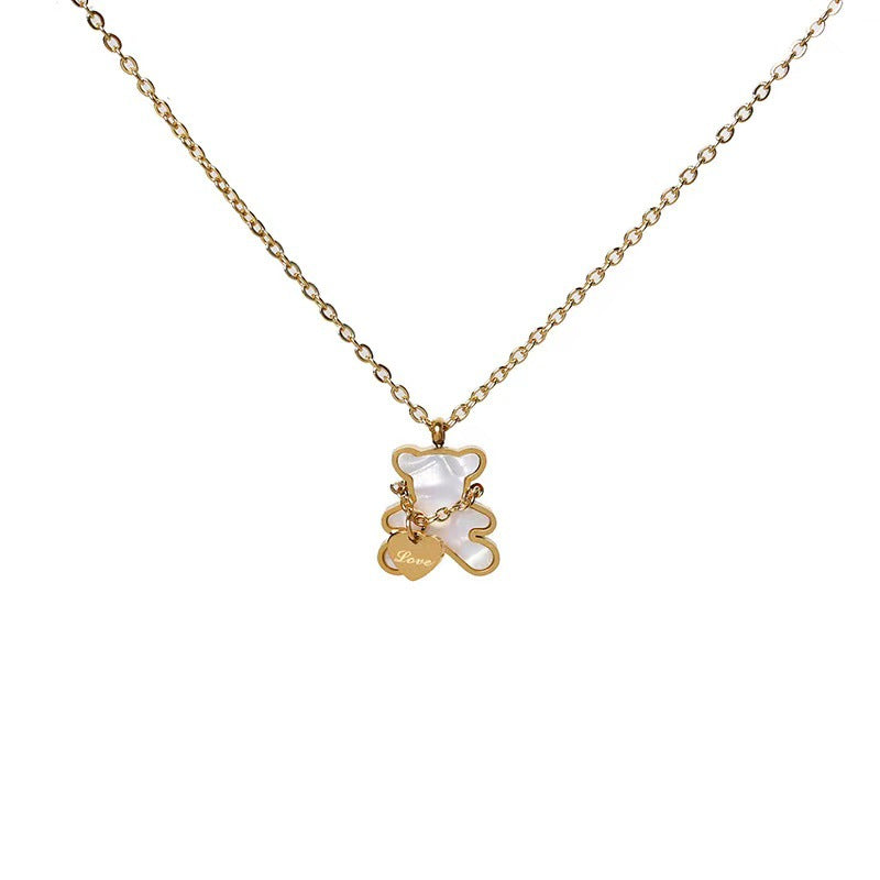 Collana con Ciondolo Orsetto Minimalista in Acciaio al Titanio con Finitura Placcata, Design Geometrico, Versatile Catena per Clavicola da Donna