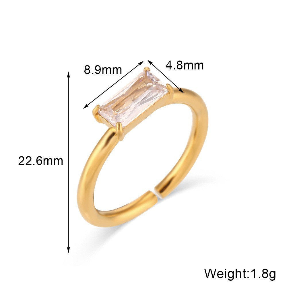 Anillo minimalista geométrico Y2K de acero inoxidable con chapado en oro de 18 quilates y acabado esmaltado para mujer