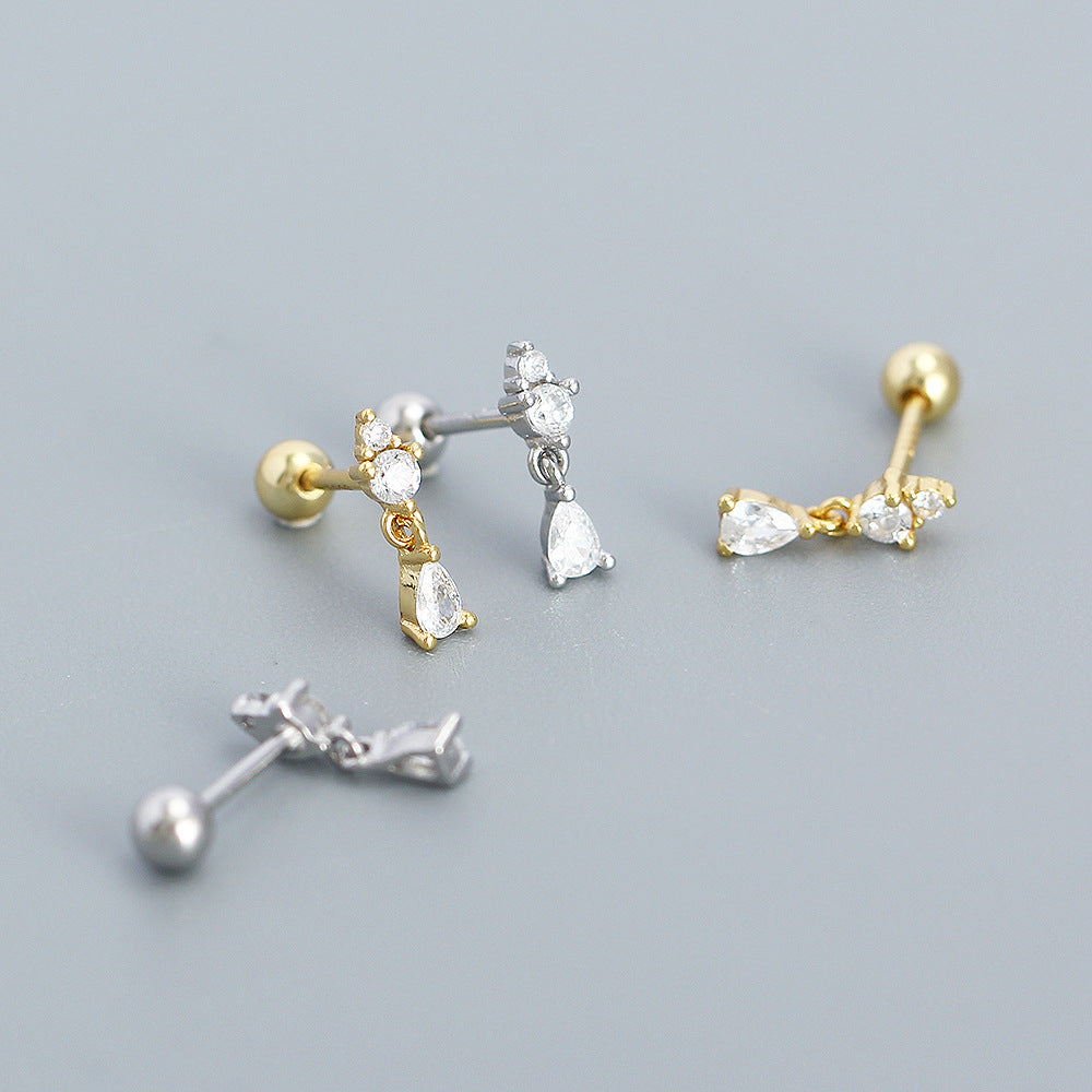 Orecchini a polsino con ciondolo a borchia minimalista geometrico lucido in zirconia per donne e uomini con finitura placcata in argento sterling 925