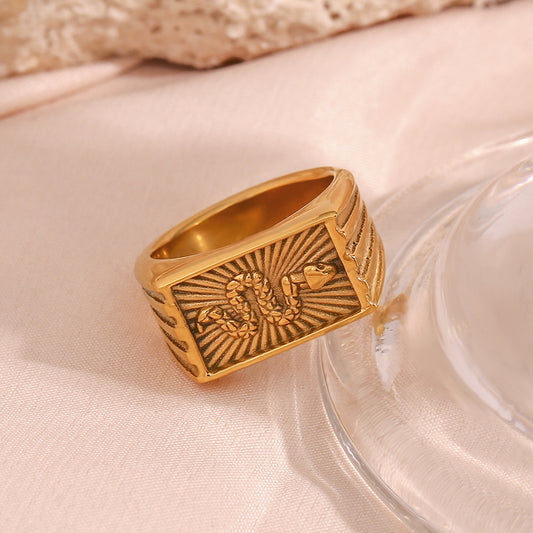 Minimalist Snake-Shaped Stainless Steel Ring with 18K Gold Plating for Women