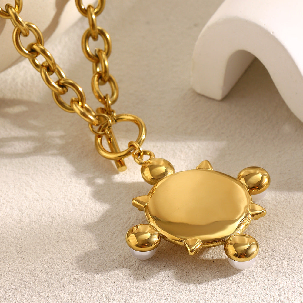 Minimalist Geometric Stainless Steel Pendant Necklace with 18K Gold Plating and Large O-Shape Chain for Women