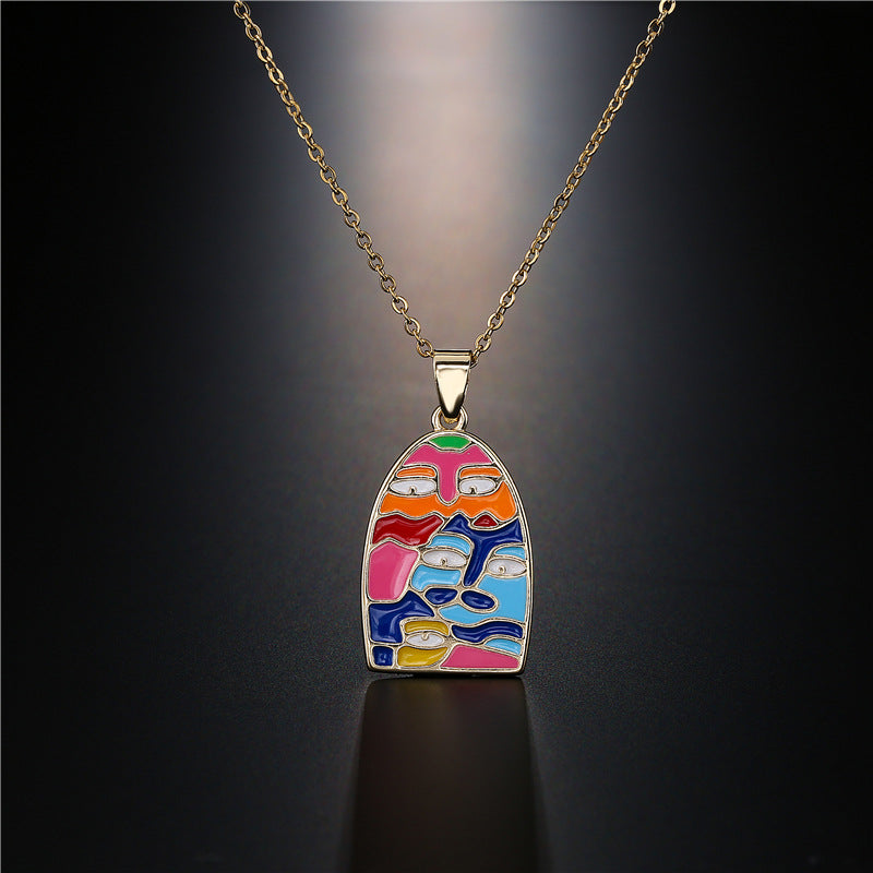 Geometric Drip Oil Gold Plated Brass Pendant Necklace with Cable Chain for Women