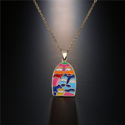 Geometric Drip Oil Gold Plated Brass Pendant Necklace with Cable Chain for Women