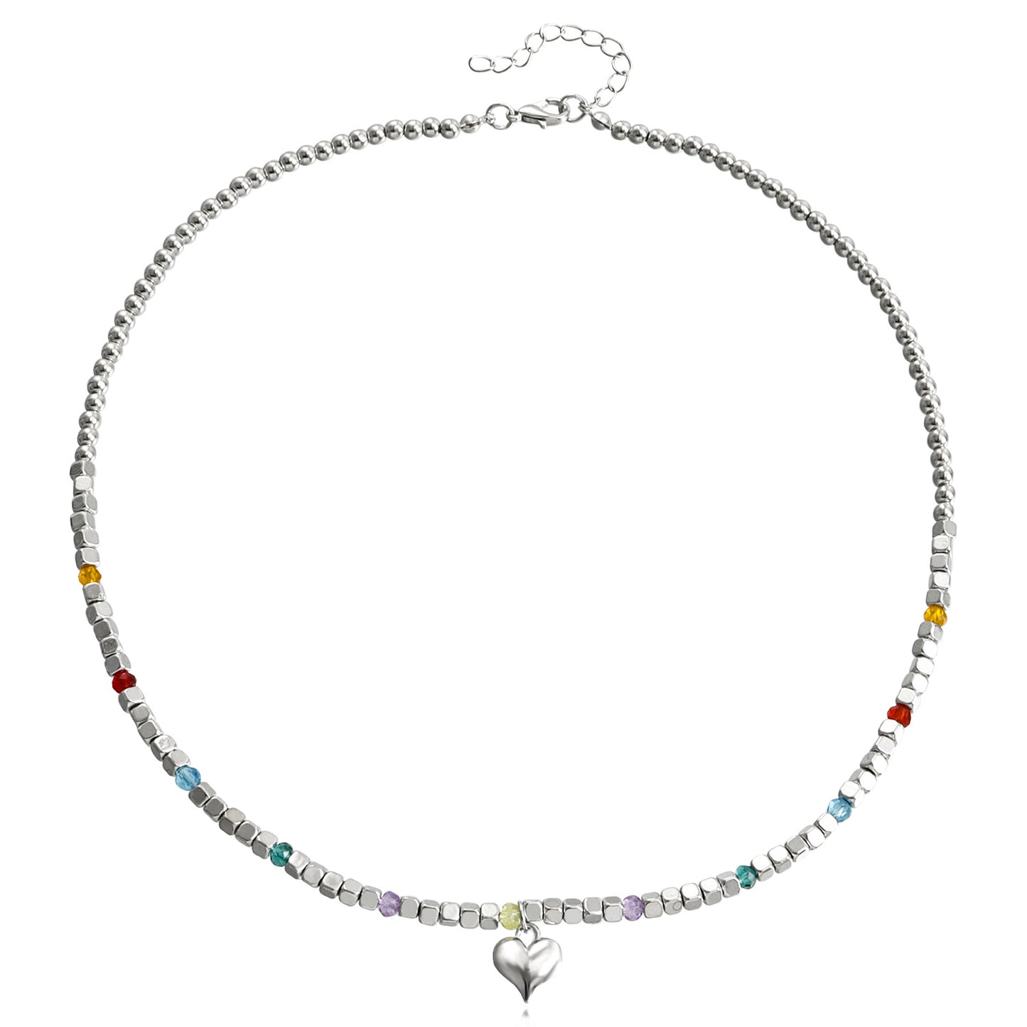 Minimalist Gray Beaded Handwoven Alloy Heart Pendant Necklace for Women with Plated Finish