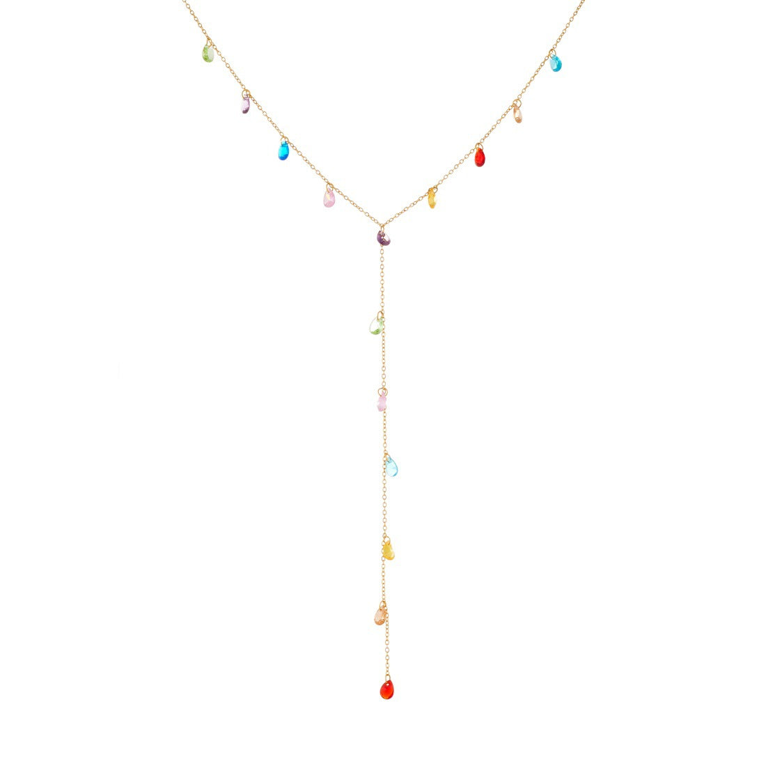 Sweet Colorful Teardrop Gold Plated Stainless Steel Long Necklace for Women
