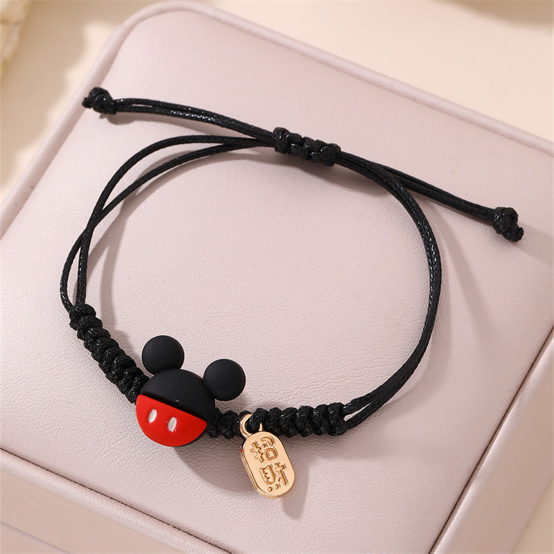 Minimalist Cute Ceramic Kitten Bracelet for Women and Girls with Handmade Woven Red Cord and Star Shape Design