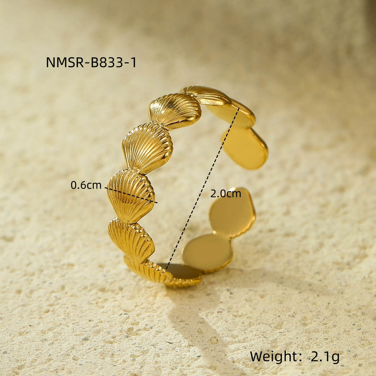 Anello da donna in acciaio inossidabile a forma di stella marina e conchiglia, con finitura galvanica