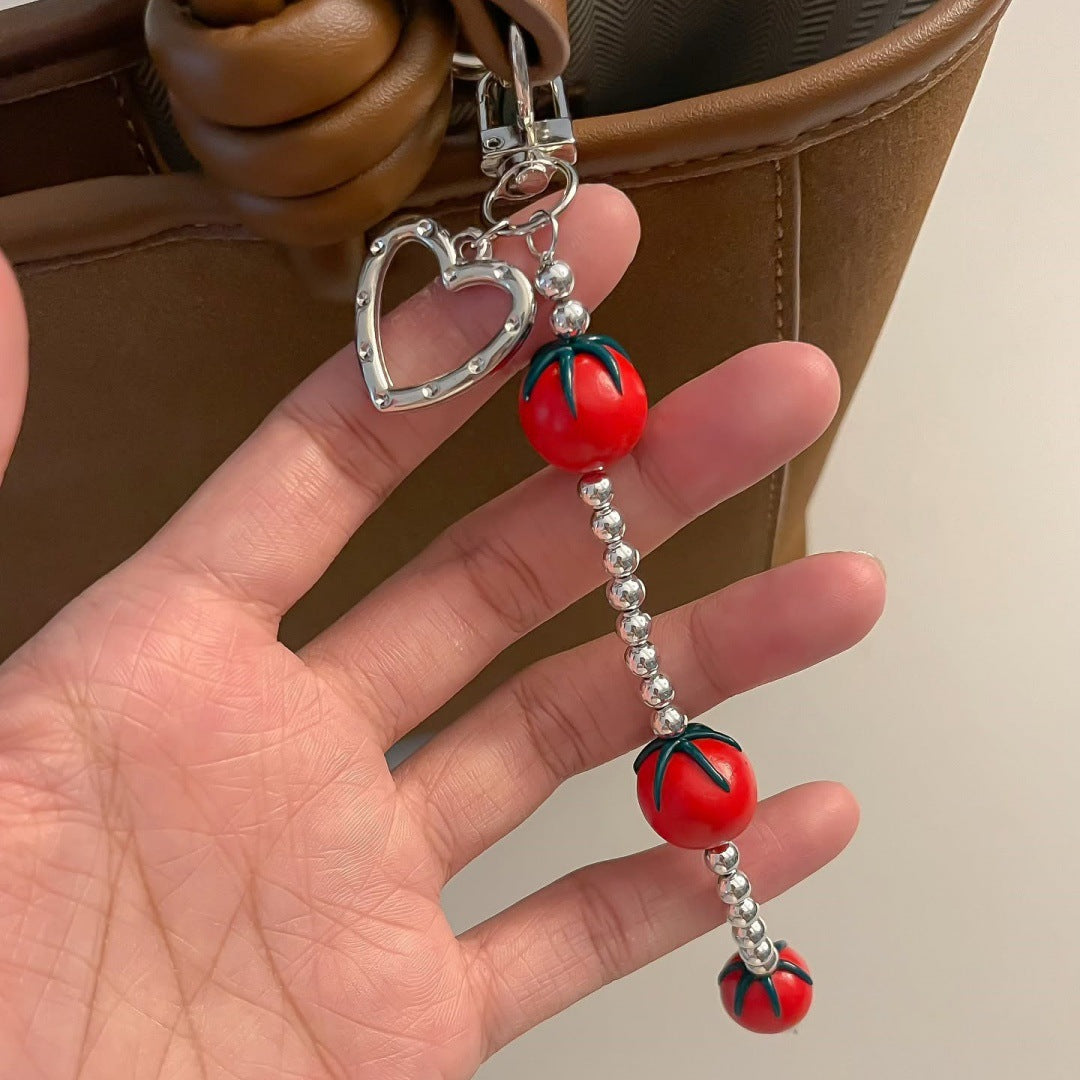 Geometric Heart Fruit Alloy Plated Bag Charm Keychain