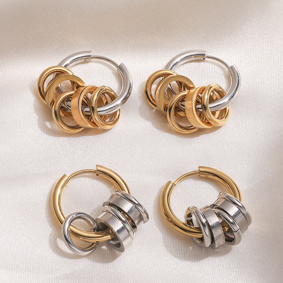 Minimalist 18K Gold Plated Geometric Round Stainless Steel Earrings for Women