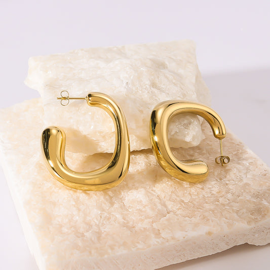 Pendientes hipoalergénicos de acero inoxidable con forma de C geométrica minimalista, bañados en oro de 18K al vacío