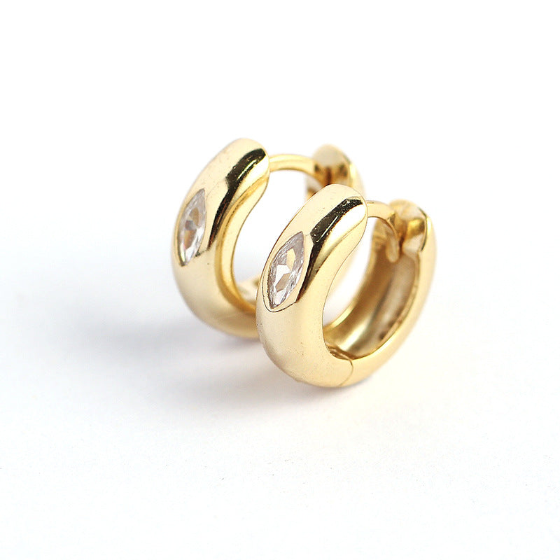 Pendientes de aro geométricos minimalistas de plata de ley S925 con incrustaciones de circonita baguette