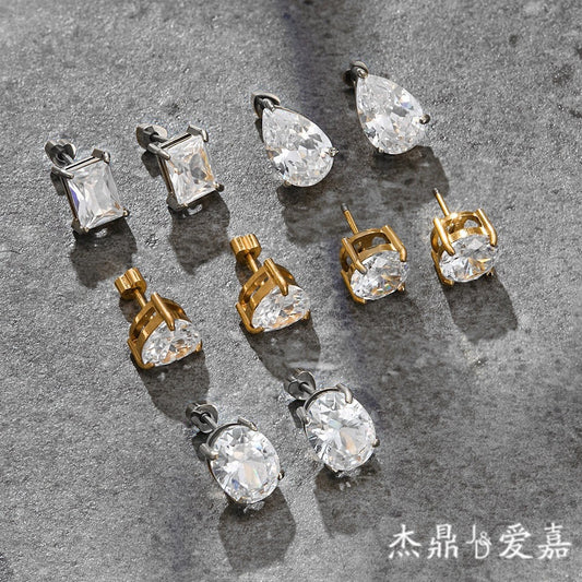 Minimalist Elegant Geometric Heart Stainless Steel PVD Cubic Zirconia Stud Earrings for Women