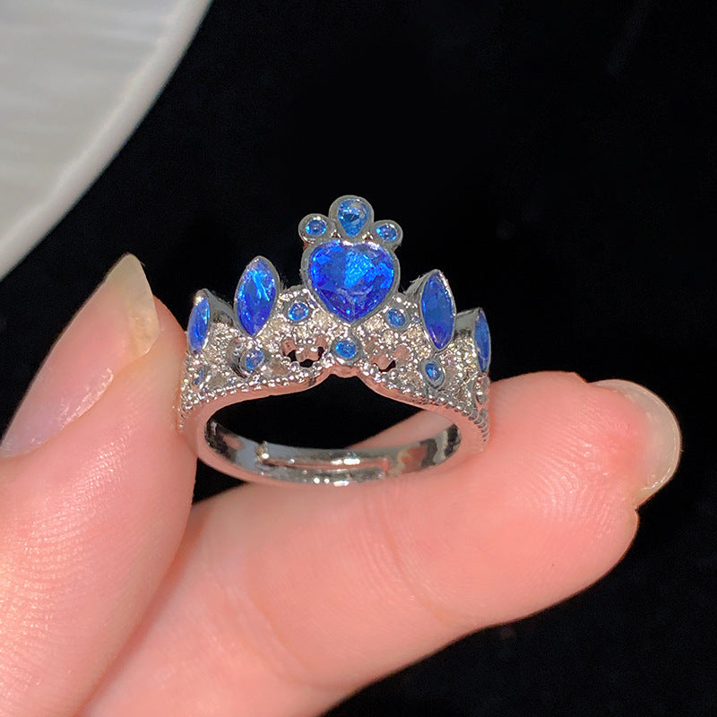 Minimalist Sweet Colorful Crown Flower Bow Teardrop Brass Ring with Cubic Zirconia Inlay for Women