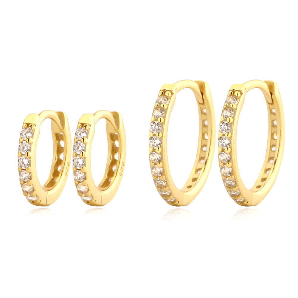 Pendientes de aro de plata de ley 925 con diseño geométrico de estilo vintage con incrustaciones de diamantes de imitación para mujer