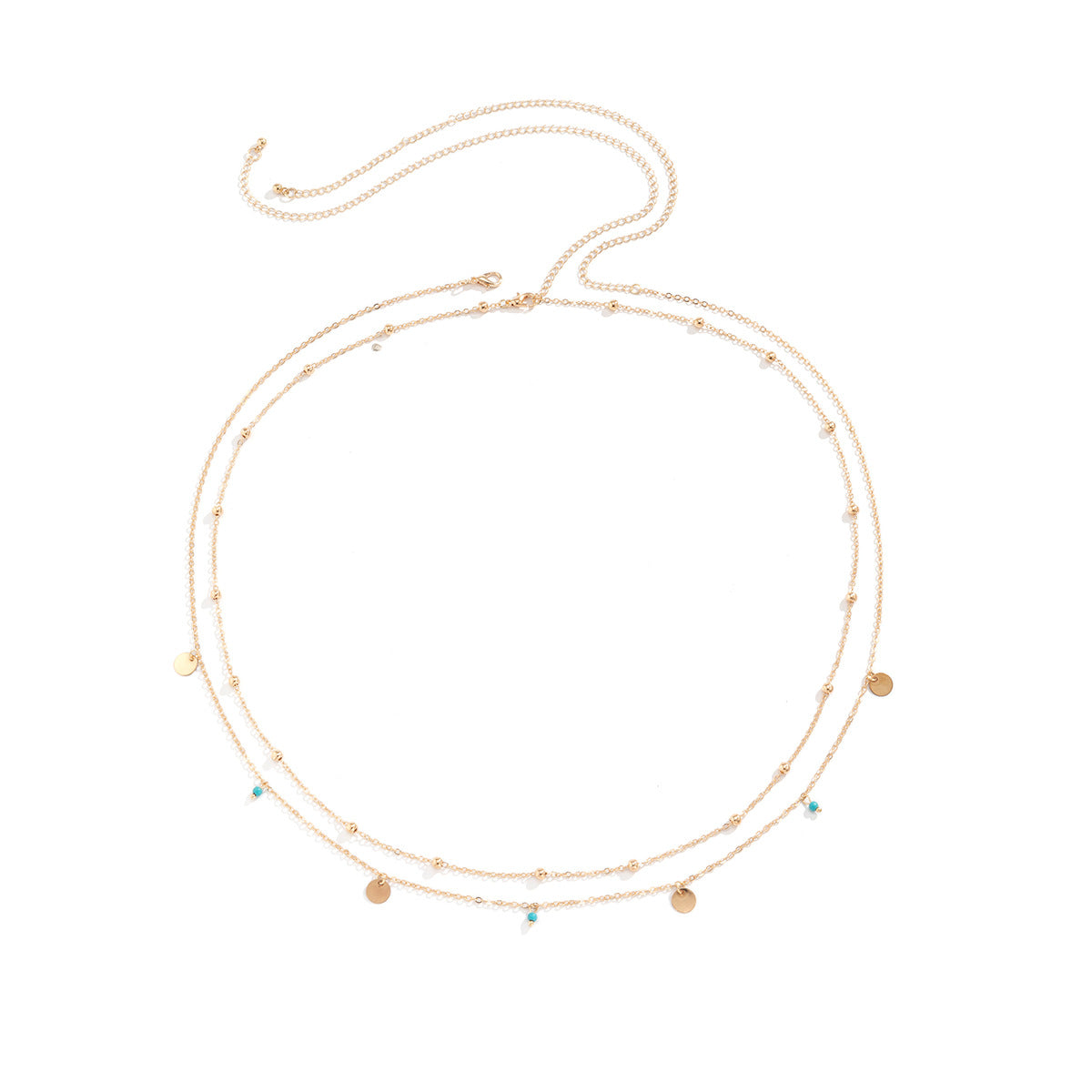 Minimalist Geometric Body Chain for Women with Metal Beaded Chain and Sequin Pendant Double-Layer Waist Chain