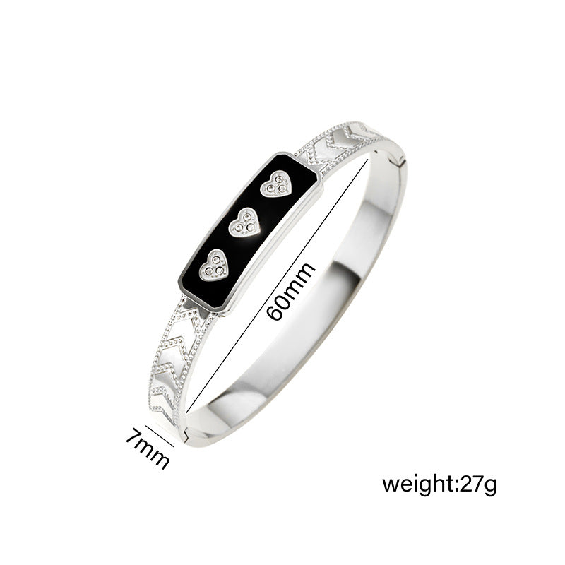 Pulsera Minimalista de Acero Inoxidable con Forma de Corazón, Esmaltada y con Incrustaciones de Diamantes de Imitación, Accesorio de Moda Hipoalergénico