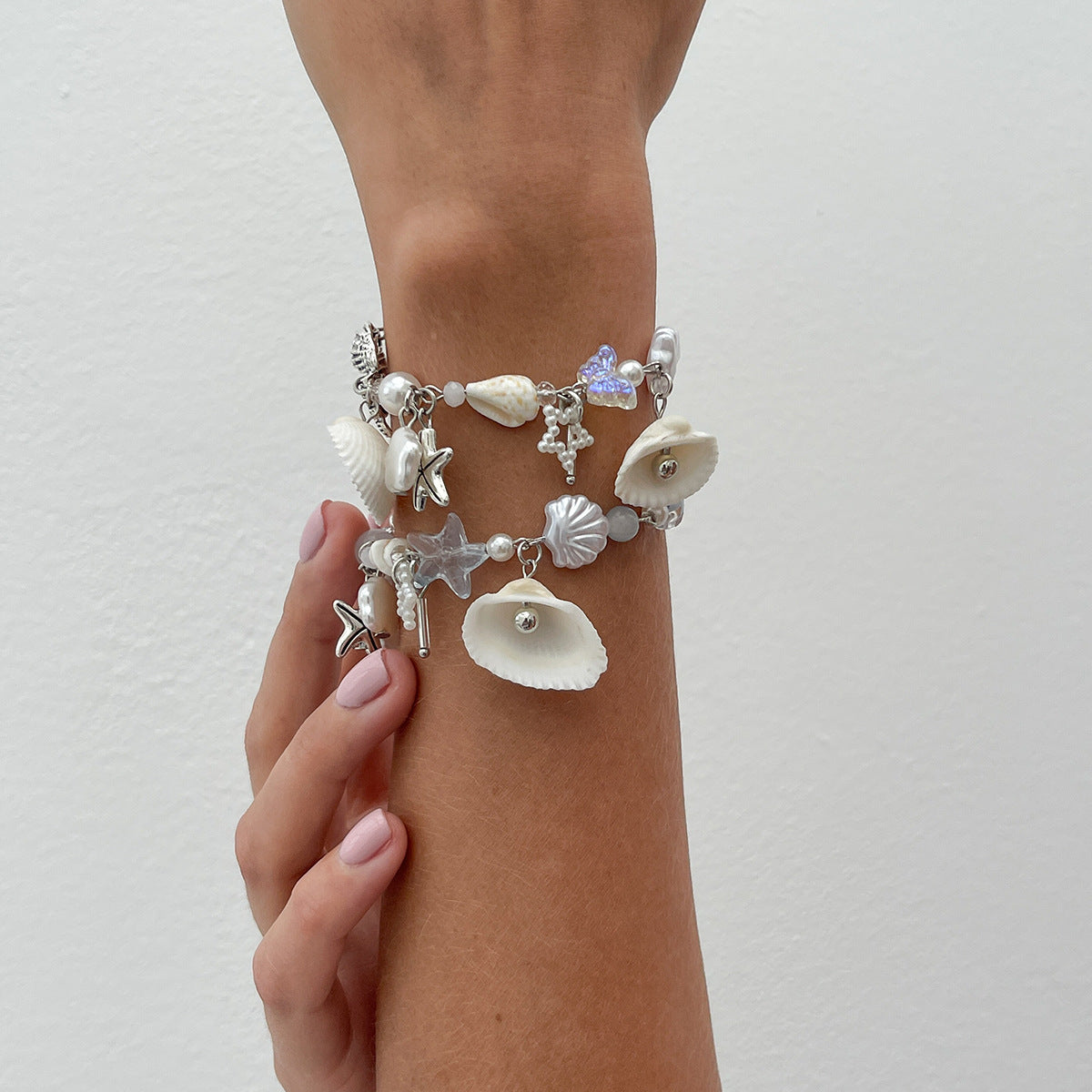 Sweet Geometric Star Shell Pearl Alloy Plated Bracelet for Women