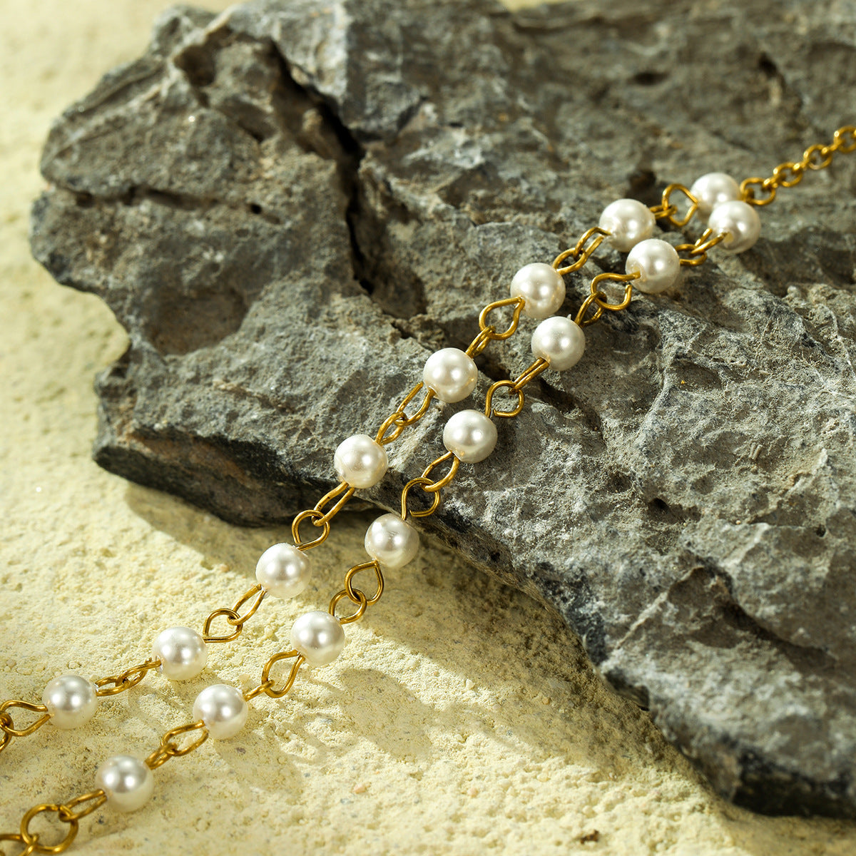 Light Luxury 18K Gold Plated Stainless Steel Chain Bracelet with Pearl for Women