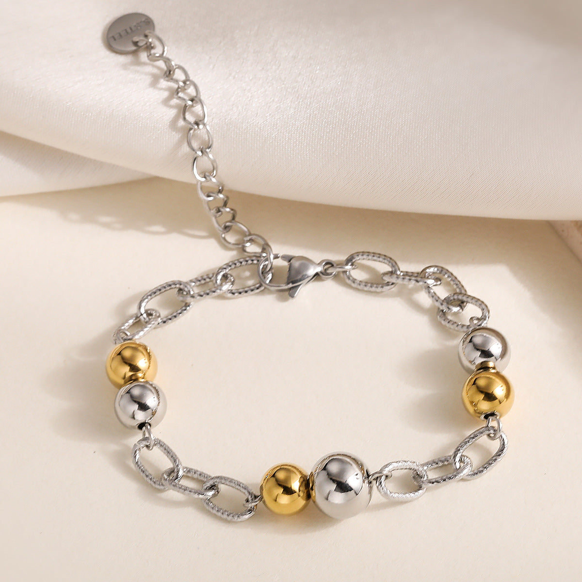 Fashion Color Block Round Geometric Stainless Steel Plated Bracelet for Women